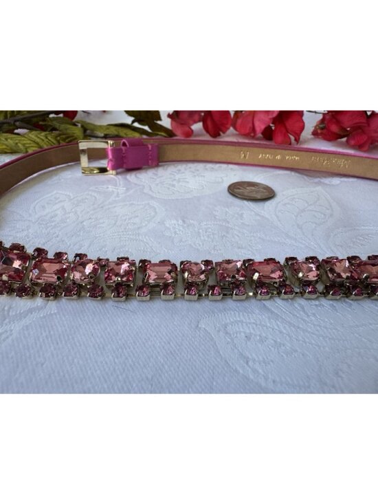 MAX MARA ITALY Thin Pink Crystal Satin Leather Belt M Medium 29-31\